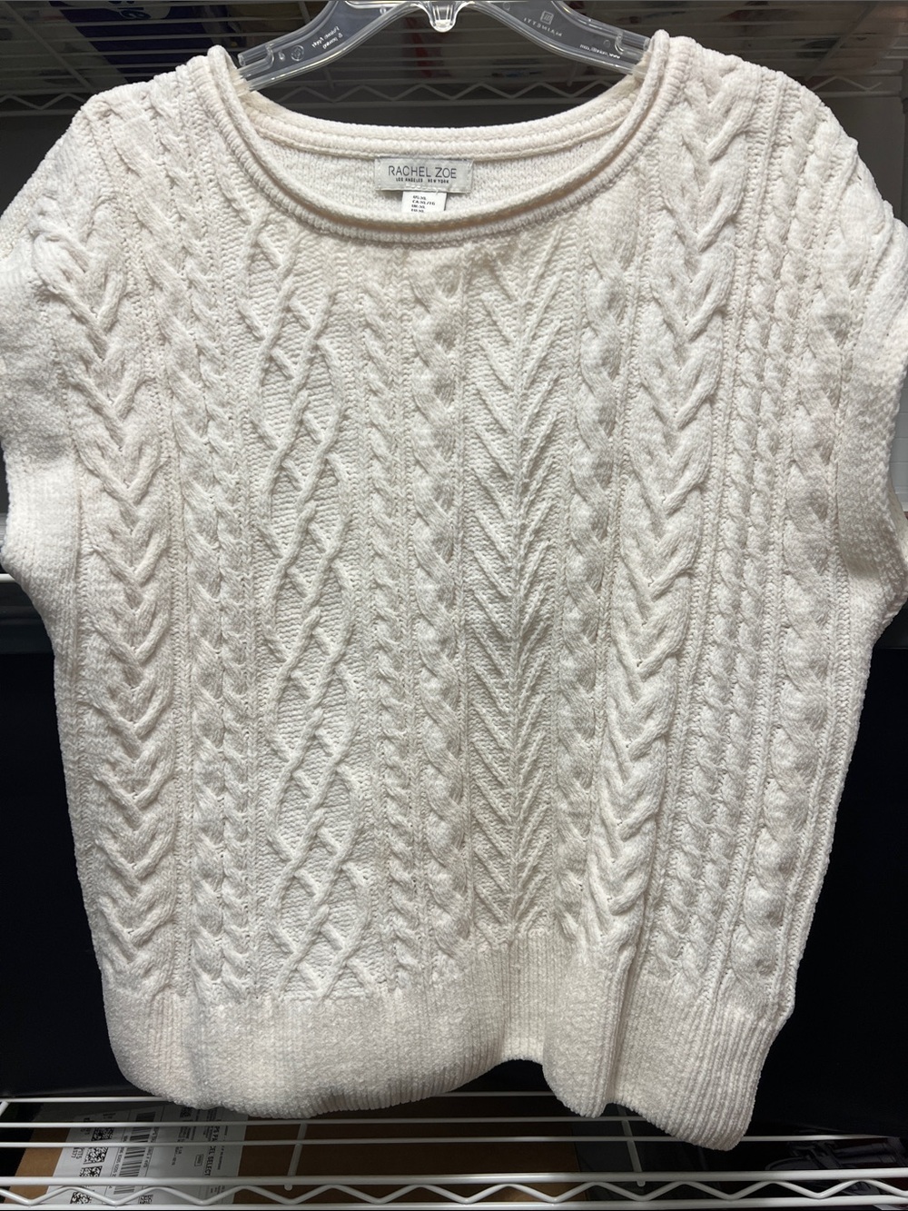 Rachel Zoe Cream Cable-Knit Short Sleeve Sweater Vest